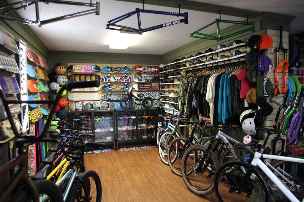 The Poynter Bros Pro Shop includes skate boards, bikes, safety gear and clothes.